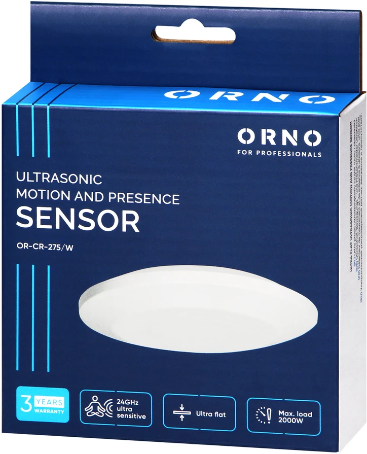 Orno Ultrasoniczny Ultragarsinis judesio ir buvimo jutiklis, 360 laipsnių, IP20, 2000 W, itin plokščias - 2,5 cm