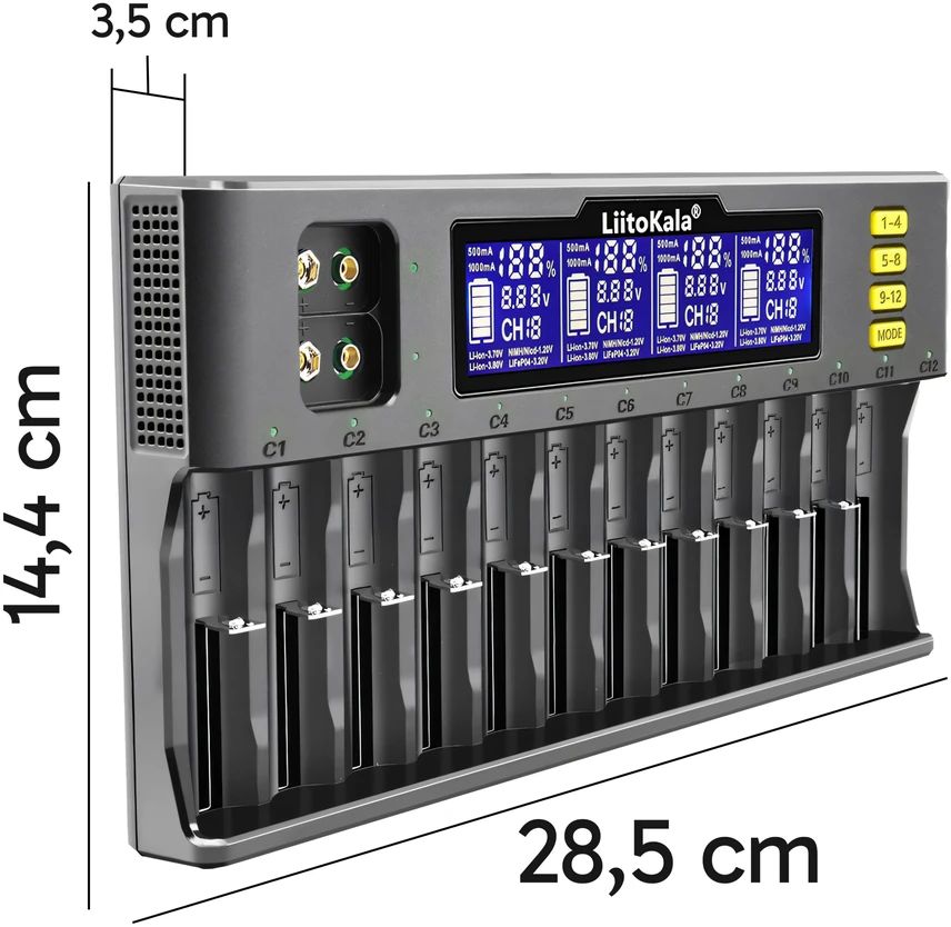 Uniwersalna Universali Universalus AA AAA baterijų įkroviklis, 12 kanalų, LCD ekranas - ER1156