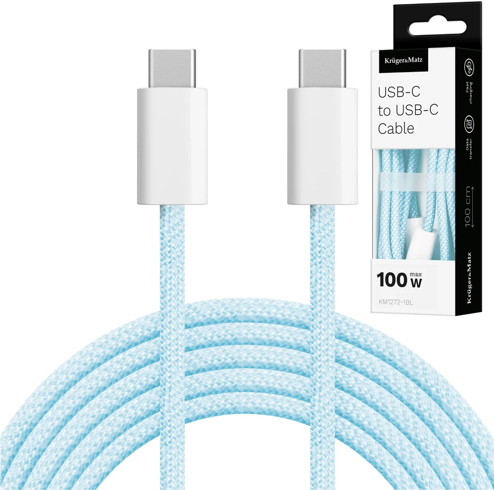 C tipo USB – C tipo USB kabelis 100 W, 1 m Mėlyna Kruger & Matz Basic