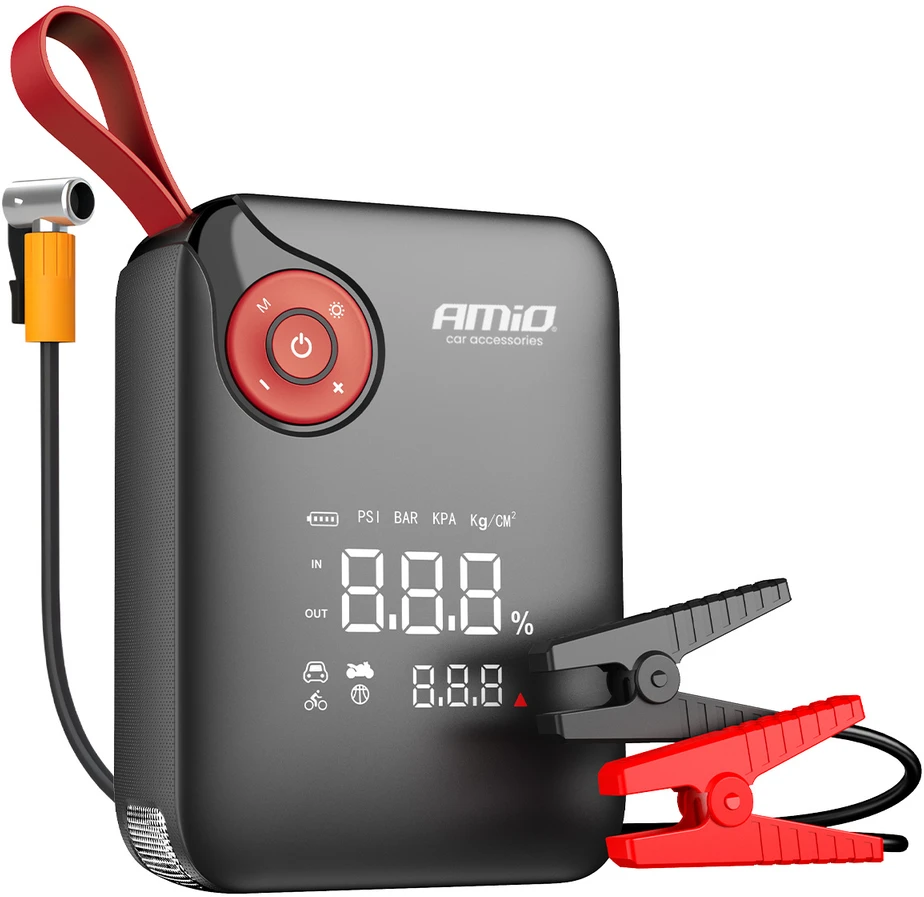 Mini 4in1 Automobilinis užvedimo įrenginys/LED/kompresorius/Powerbank 12V 7,2Ah 600A PRO AMIO-04675