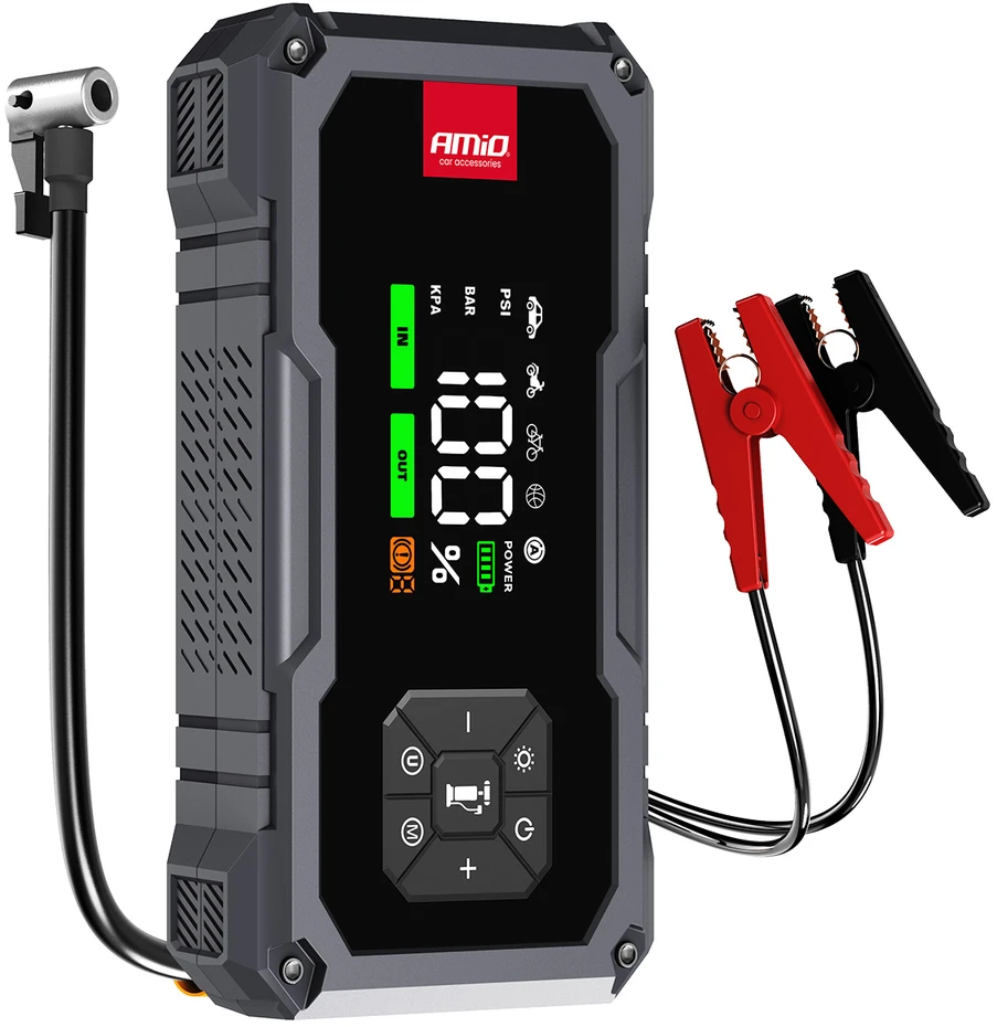 4in1 Automobilinis užvedimo įrenginys/LED/kompresorius/Powerbank 12V 7,2Ah 600A PRO AMIO-04674