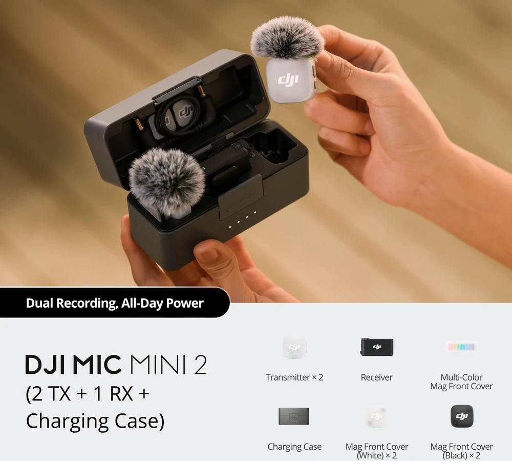 DJI Mic Mini 2 (2 siųstuvai + 1 imtuvas + įkrovimo dėklas)