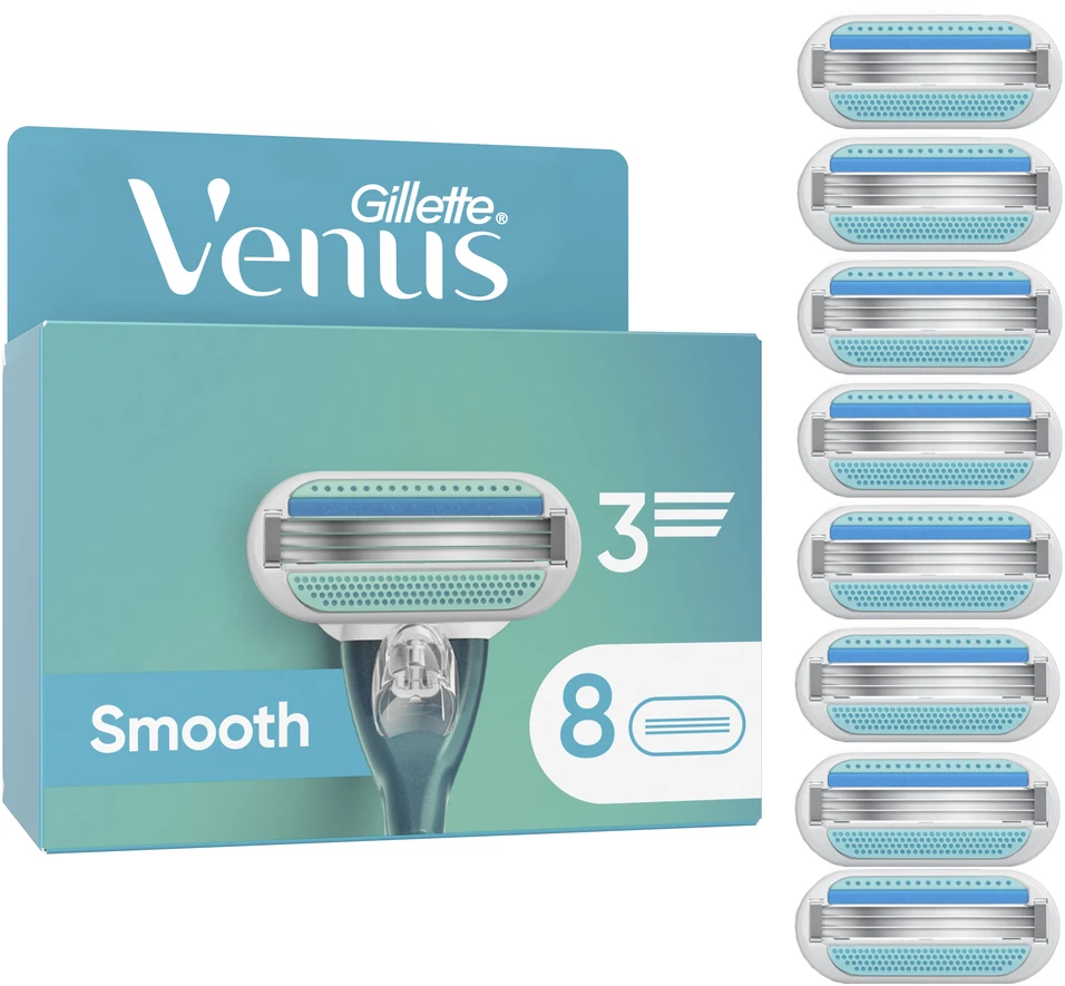 Venus - Lygūs skutimosi peiliukai moterims - Mėlyni/Balti - 8 vnt.