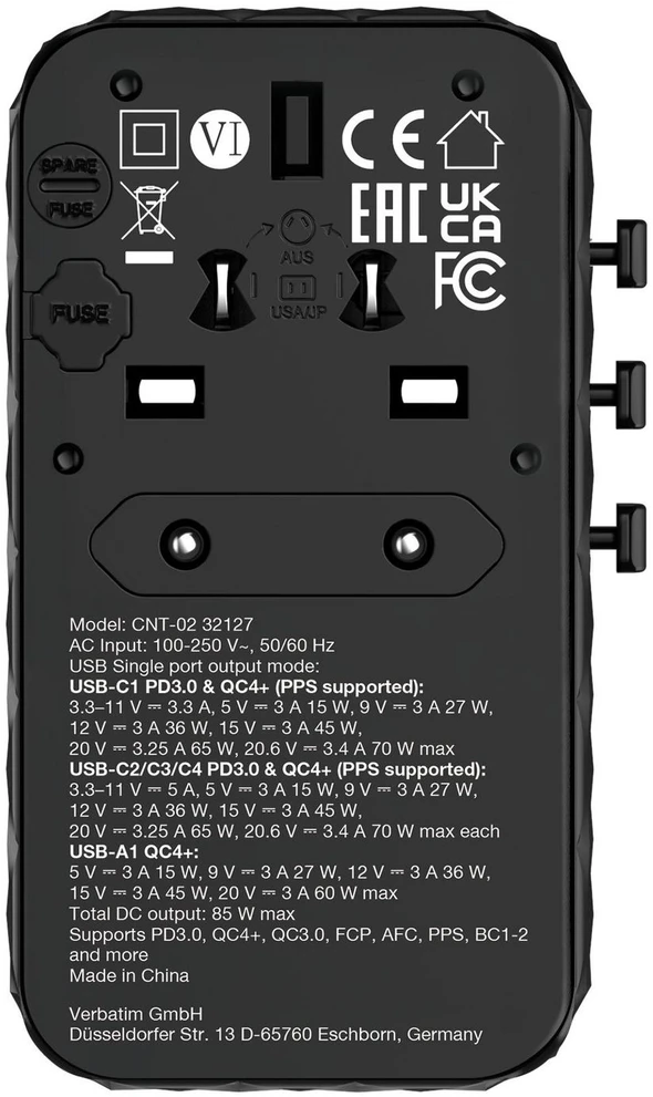 Verbatim CNT-02 Universalus Juoda AC Spartusis įkrovimas Vidaus