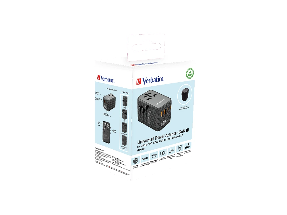 Verbatim GaN III Uni.Travel Adap 100W Welt-zu-Welt UTA-06 32121
