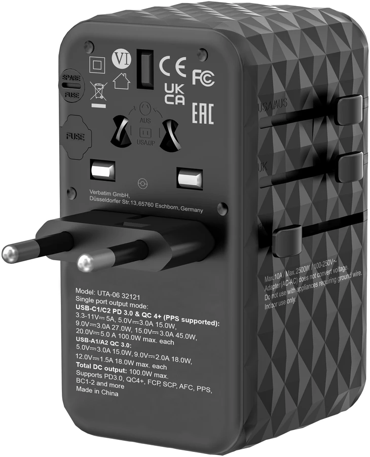 Verbatim GaN III Uni.Travel Adap 100W Welt-zu-Welt UTA-06 32121