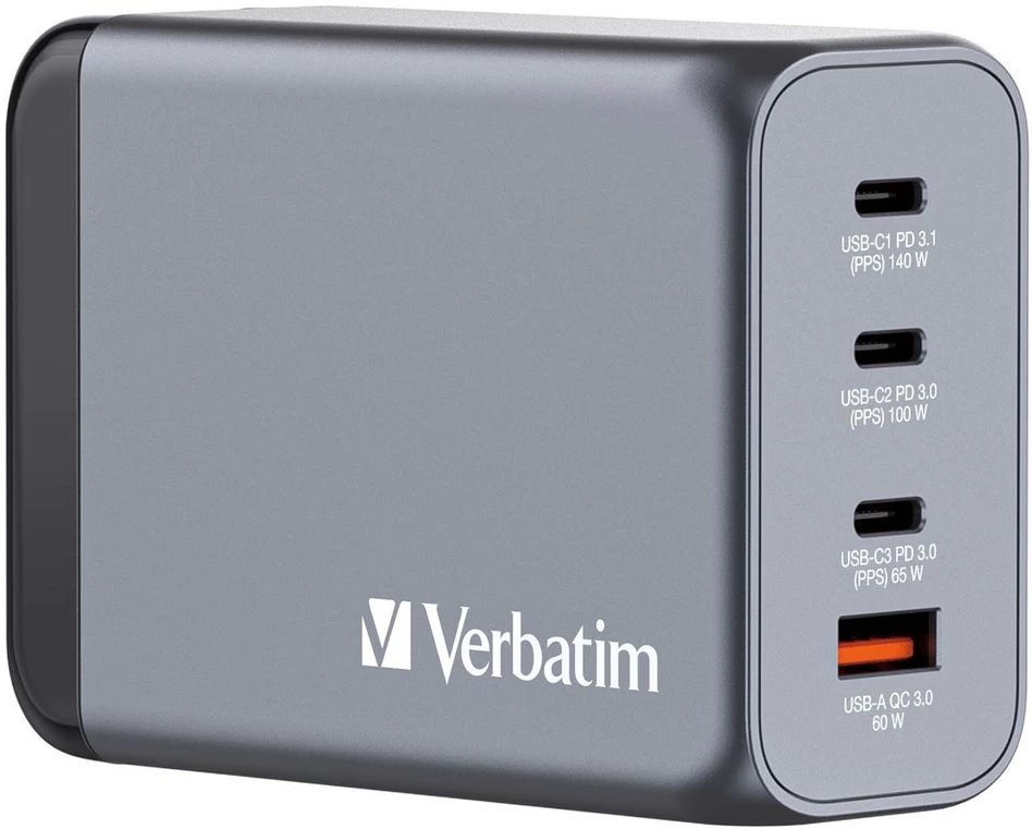 VERBATIM įkroviklis GNC-240 GaN su 4 prievadų 240 W USB oro kondicionieriumi ES / JK / JAV