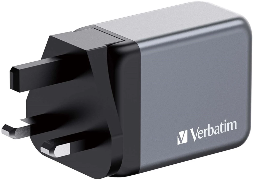 Verbatim GNC-65 GaN įkroviklis, 3 prievadų, 65 W, USB-A/USB-C