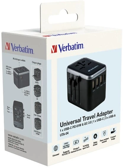 Verbatim Adapteris kelioninis EU/UK/US 3xUSB-A/2xUSB-C PD 61W UTA-04 juodos spalvos 49546