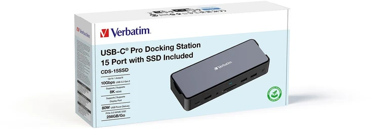 „Verbatim“ USB-C Pro 15 prievadų įkrovimo stotelė su pridėtu SSD disku, CDS-15SSD
