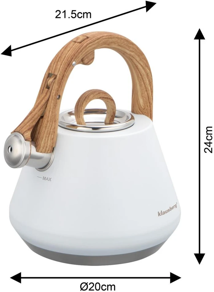 Virdulys plieno su gwizdkiem 2,5 l balta, indukcija, klausberg kb-9061