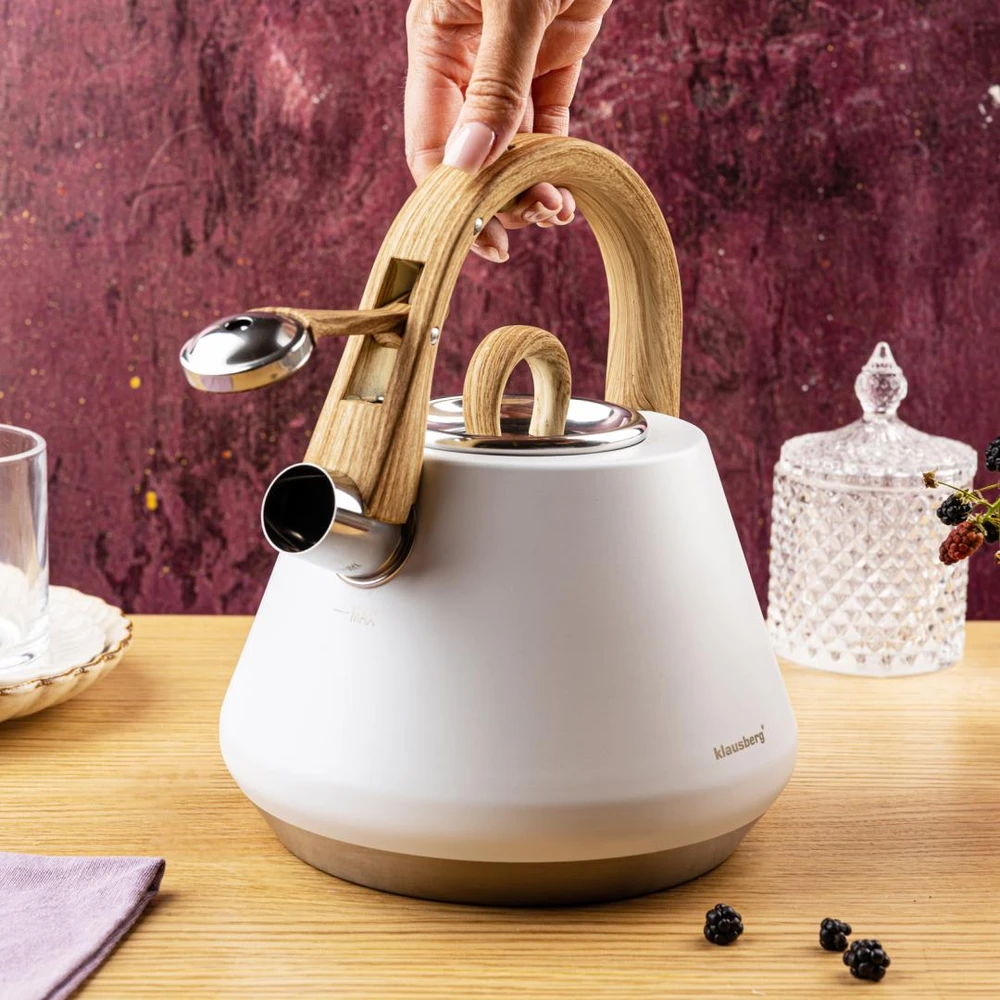 Virdulys plieno su gwizdkiem 2,5 l balta, indukcija, klausberg kb-9061