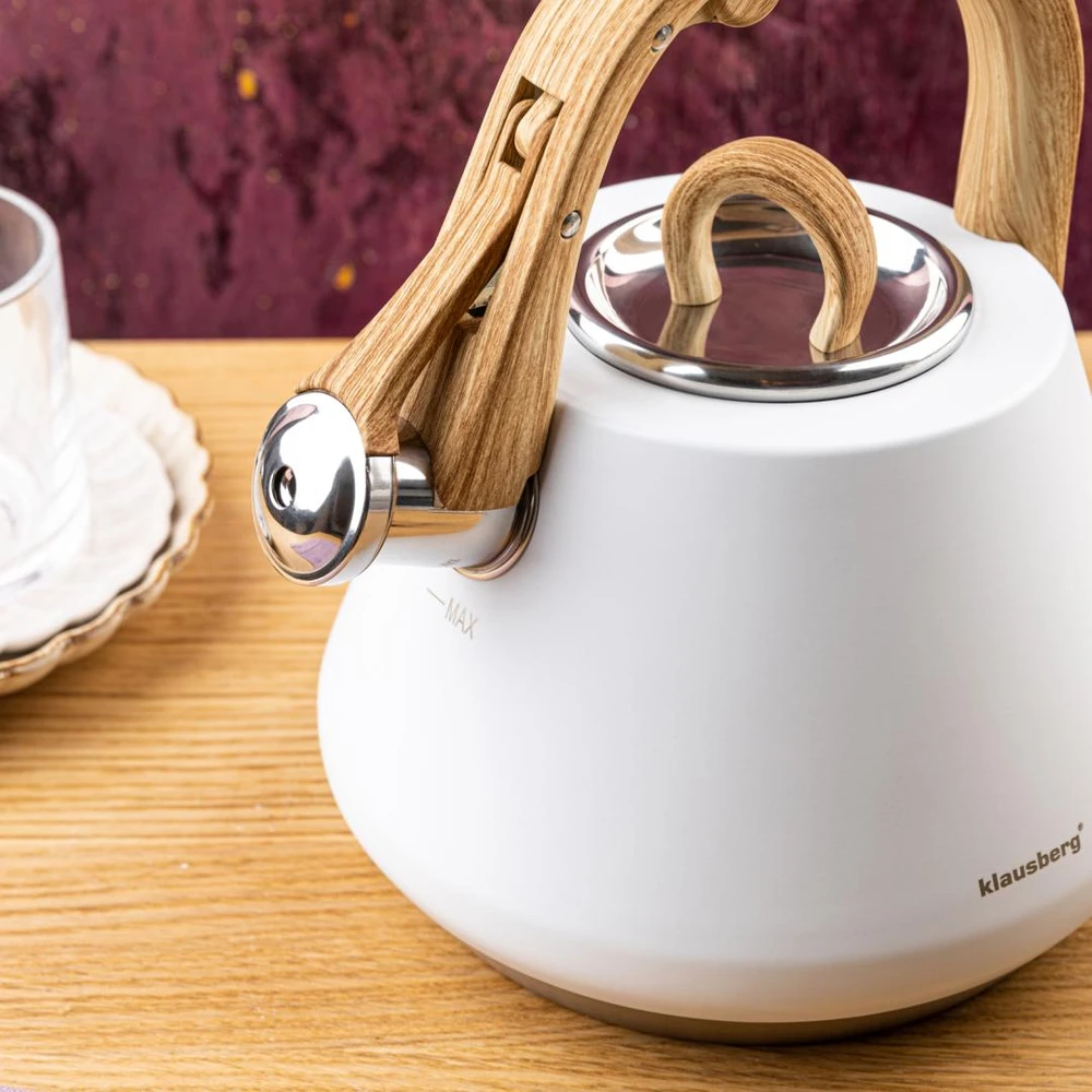 Virdulys plieno su gwizdkiem 2,5 l balta, indukcija, klausberg kb-9061