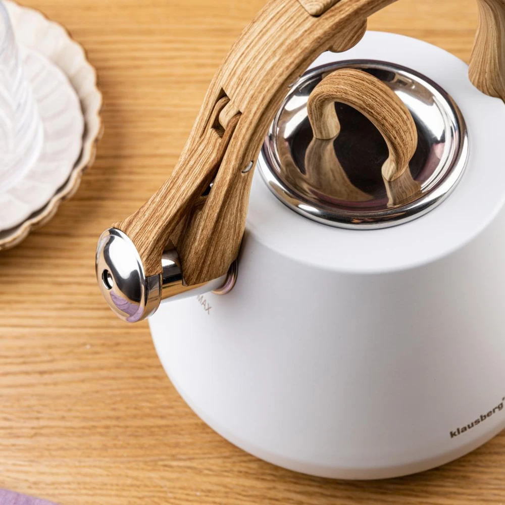 Virdulys plieno su gwizdkiem 2,5 l balta, indukcija, klausberg kb-9061