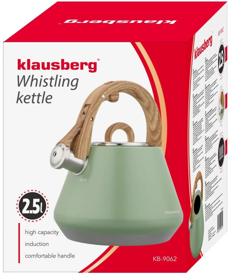 Virdulys plieno su gwizdkiem 2,5 l mėlyna, indukcija, klausberg kb-9062