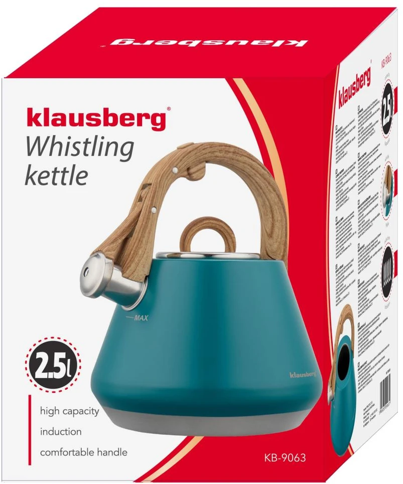 Virdulys plieno su gwizdkiem 2,5 l pistacja, indukcija, klausberg kb-9063