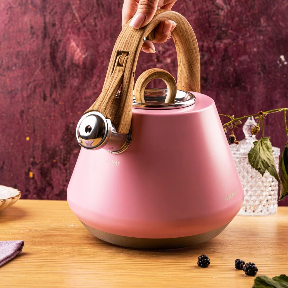 Virdulys plieno su gwizdkiem 2,5 l rožinė, indukcija, klausberg kb-9064
