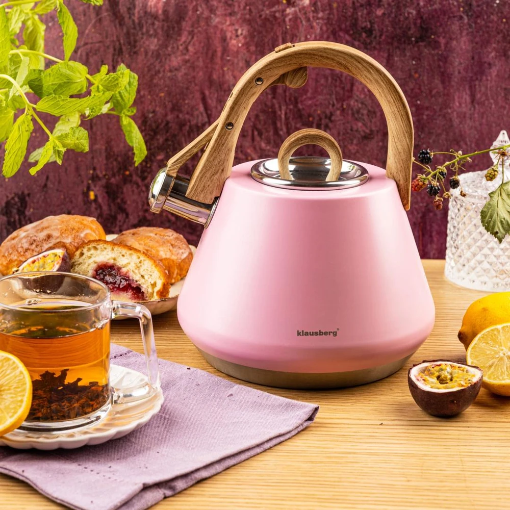 Virdulys plieno su gwizdkiem 2,5 l rožinė, indukcija, klausberg kb-9064