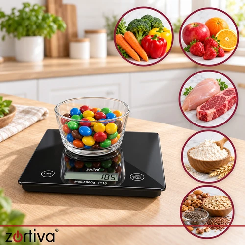 Plokščios virtuvinės svarstyklės 5000 g/1 g Zortiva