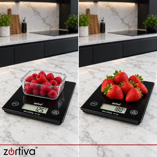 Plokščios virtuvinės svarstyklės 5000 g/1 g Zortiva
