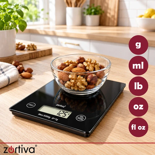Plokščios virtuvinės svarstyklės 5000 g/1 g Zortiva