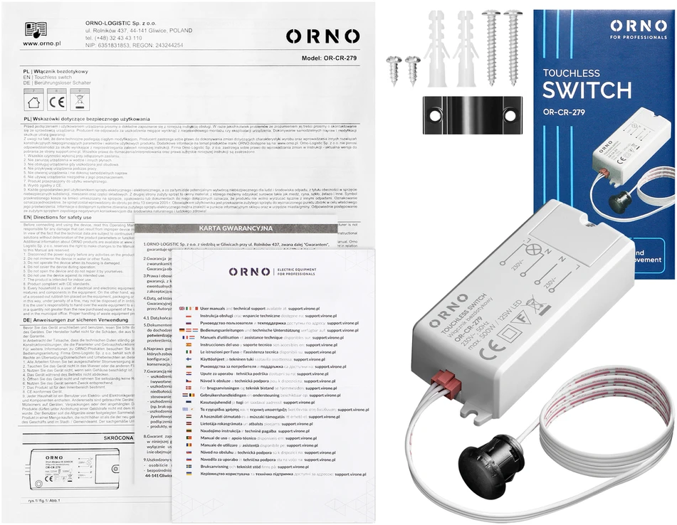 Orno Włącznik Dvipolis bekontaktis jungiklis, IP20, 500 W