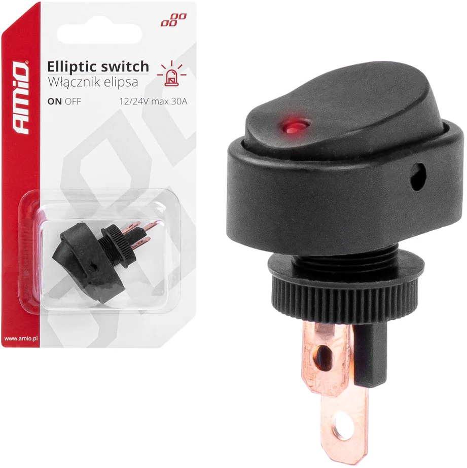 Elipsinis jungiklis su raudonu apšvietimu 12/24V max 30A ON/OFF AMIO-03089