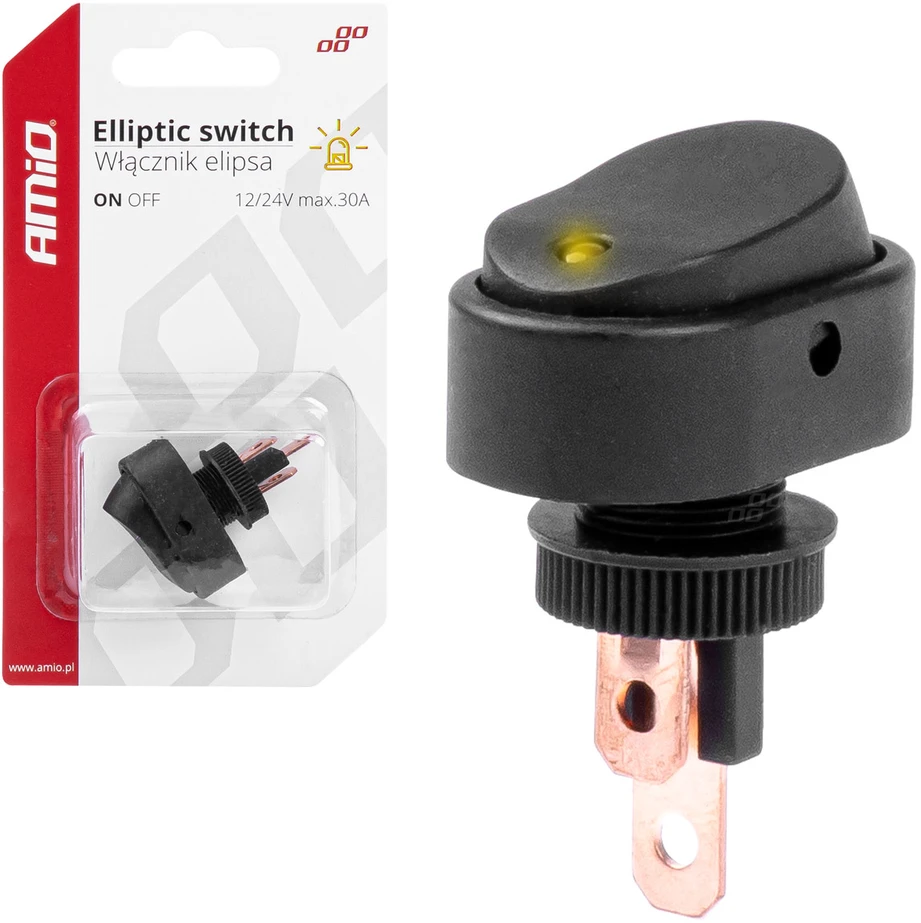 Elipsinis jungiklis su geltonu apšvietimu 12/24V max 30A ON/OFF AMIO-03088