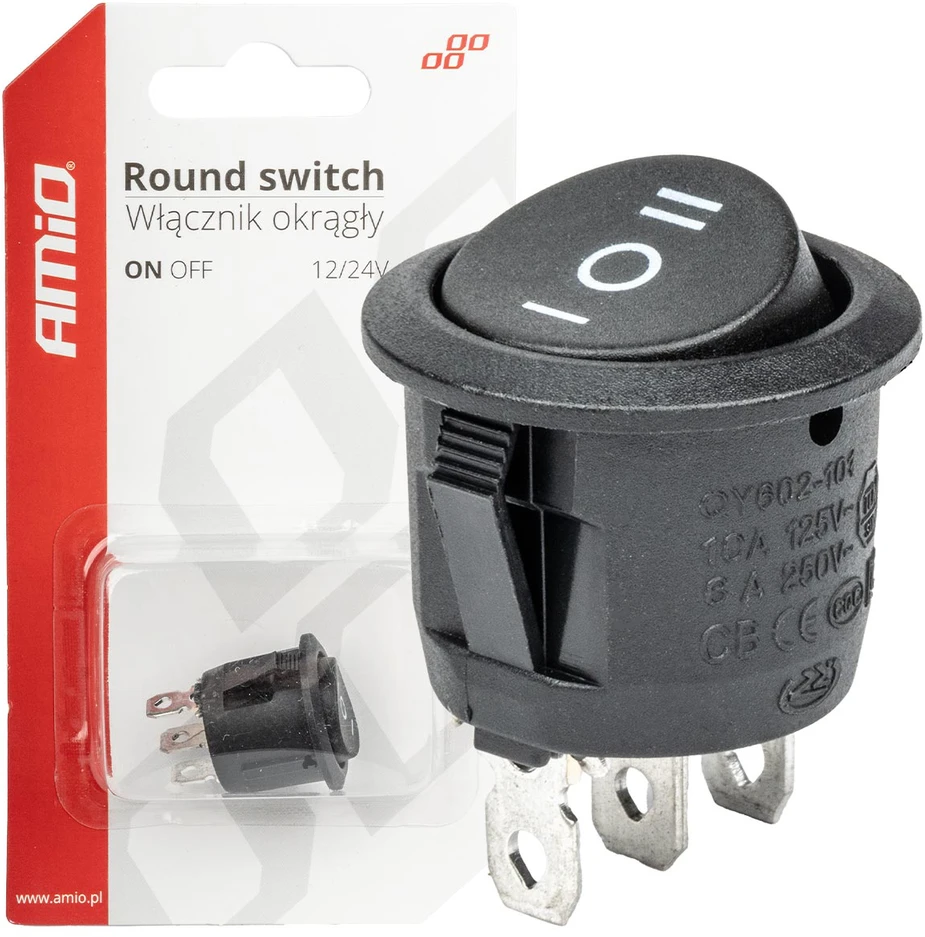 Jungiklis juodas apvalus 12v 230v bu03 amio-03614