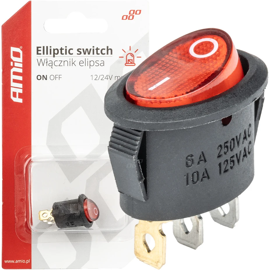 Jungiklis raudonas ovalus 12v 230v apšviestas bu01 amio-03612