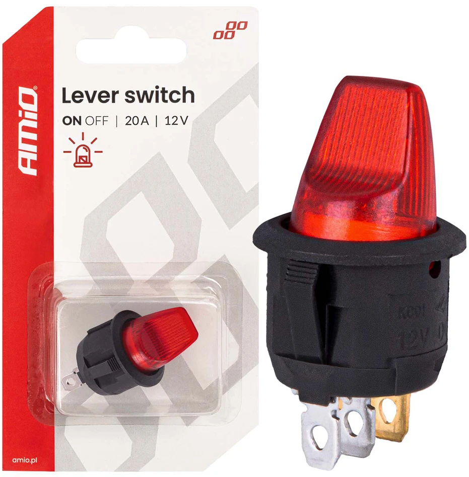 Perjungiklis su raudonu apšvietimu 20a 12v amio-04438