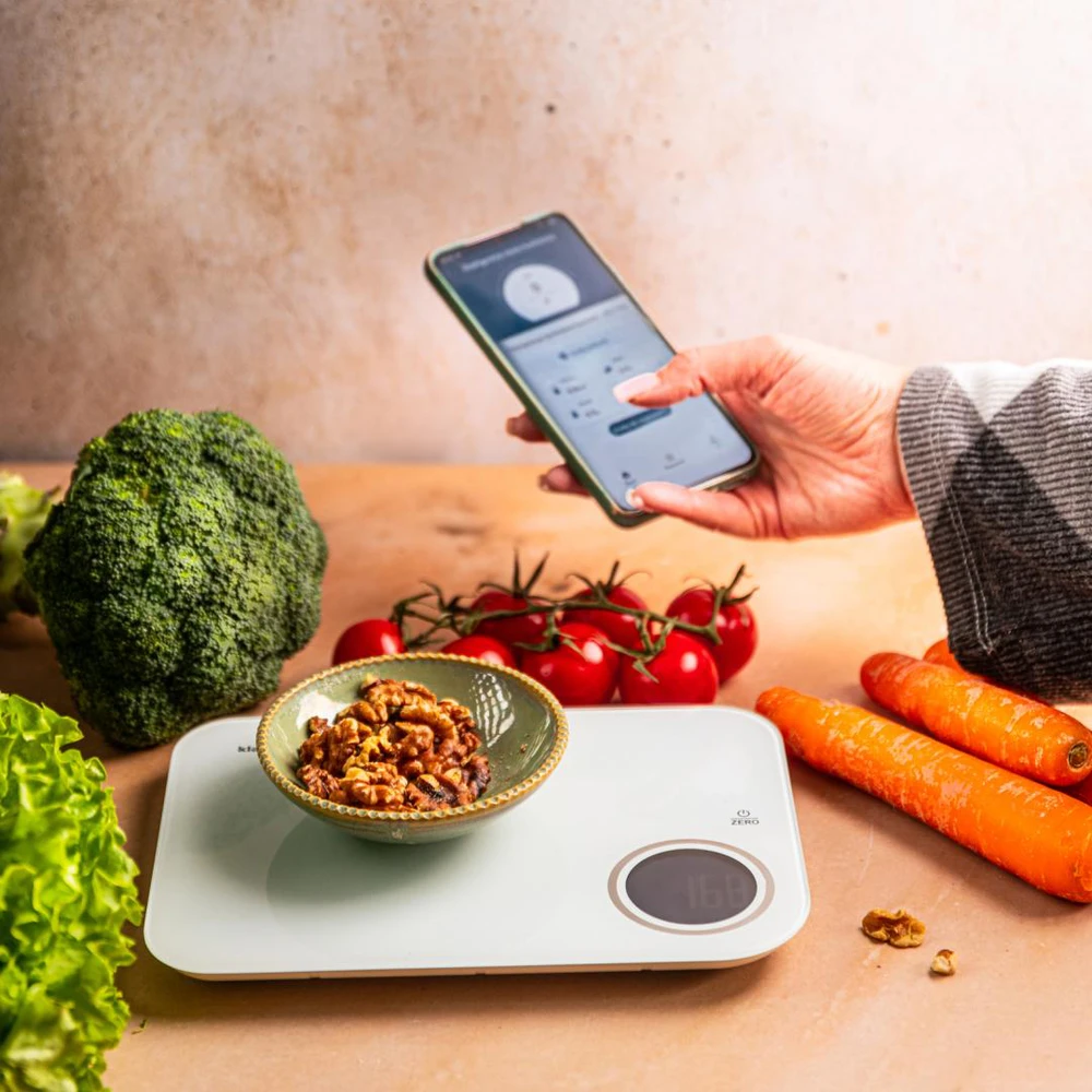Virtuvinės svarstyklės Svarstyklės „Bluetooth“ virtuvės svarstyklės, dietinės, 5kg kalorijų analizės, grūdinto stiklo, „Klausberg“