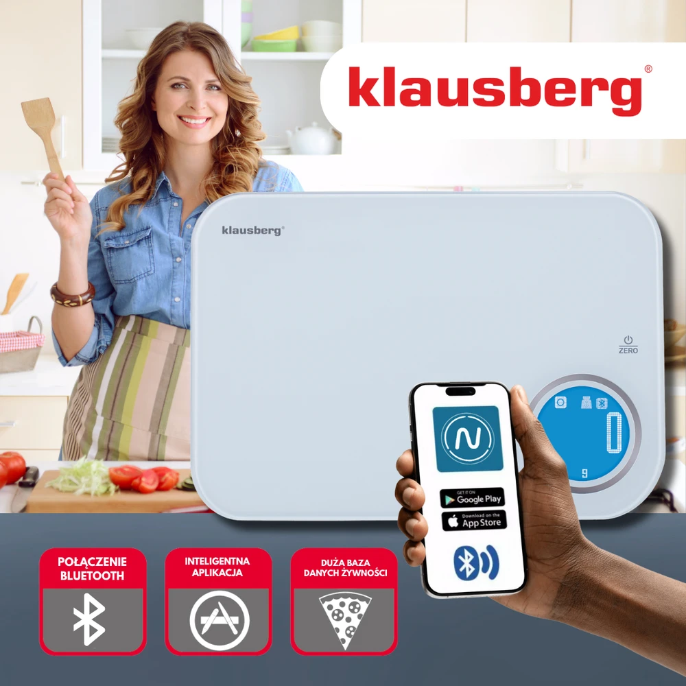 Virtuvinės svarstyklės Svarstyklės „Bluetooth“ virtuvės svarstyklės, dietinės, 5kg kalorijų analizės, grūdinto stiklo, „Klausberg“