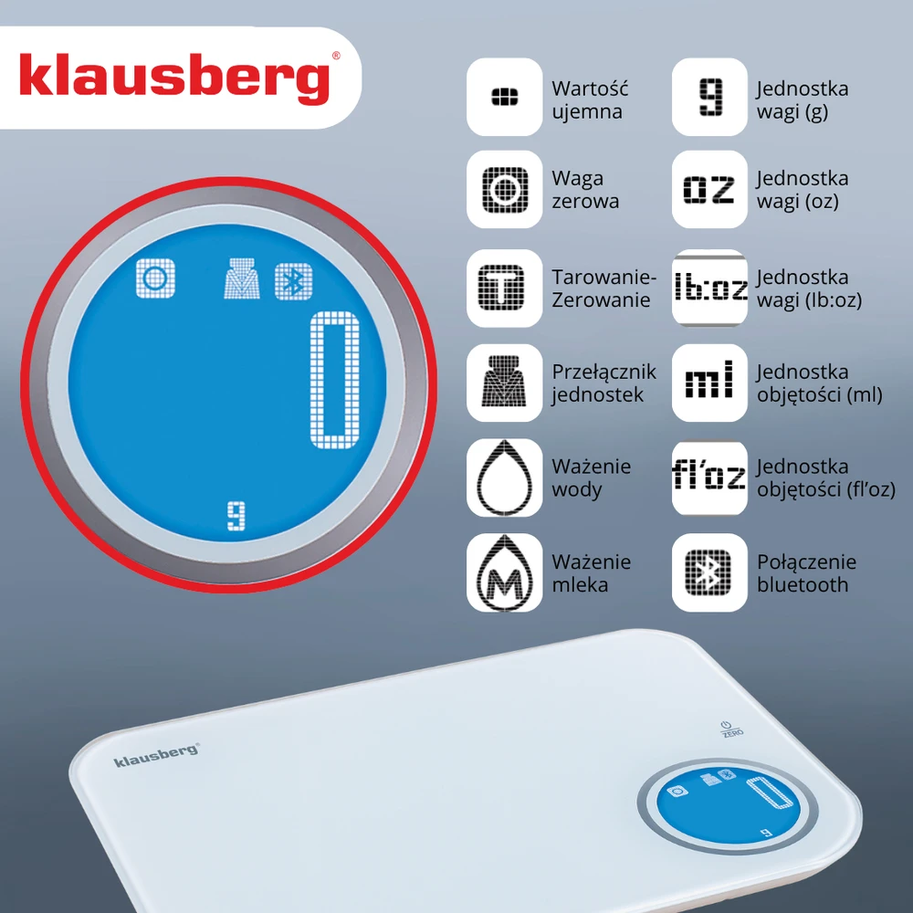 Virtuvinės svarstyklės Svarstyklės „Bluetooth“ virtuvės svarstyklės, dietinės, 5kg kalorijų analizės, grūdinto stiklo, „Klausberg“