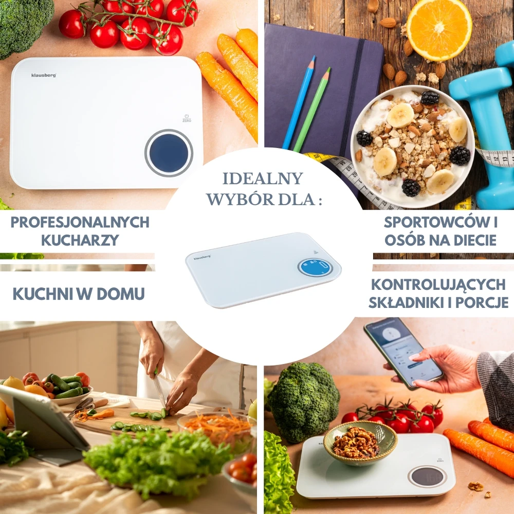 Virtuvinės svarstyklės Svarstyklės „Bluetooth“ virtuvės svarstyklės, dietinės, 5kg kalorijų analizės, grūdinto stiklo, „Klausberg“