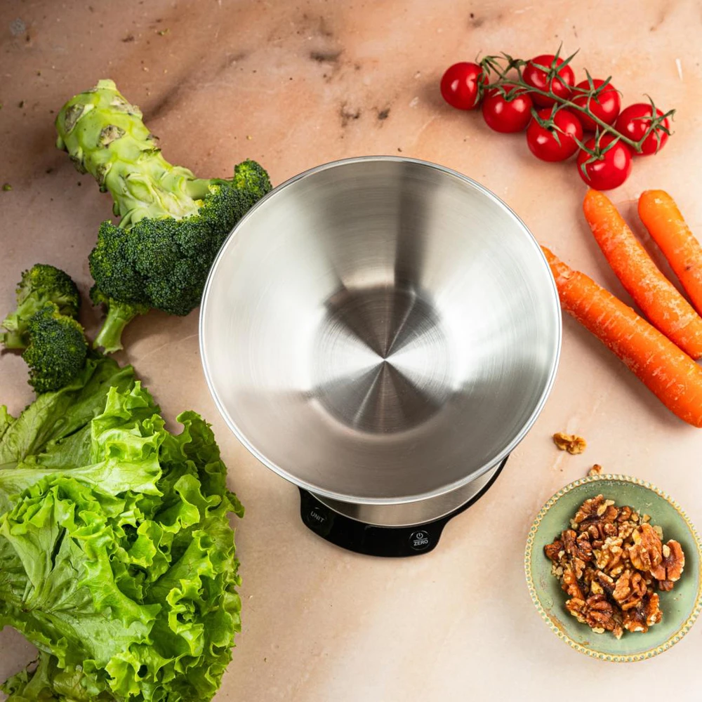 Virtuvinės svarstyklės Waga Svarstyklės Dietinės virtuvės svarstyklės su dubeniu, 1,8 l, „Bluetooth“, programėlė