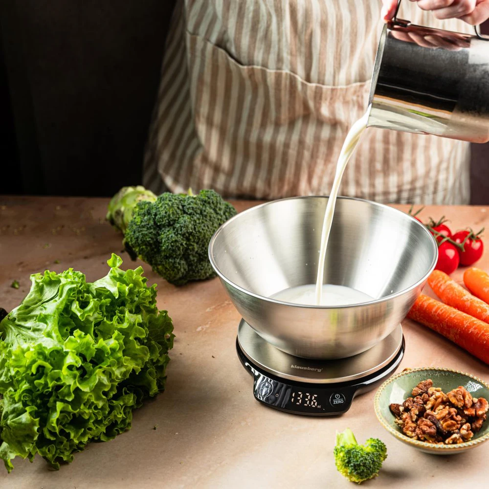 Virtuvinės svarstyklės Waga Svarstyklės Dietinės virtuvės svarstyklės su dubeniu, 1,8 l, „Bluetooth“, programėlė