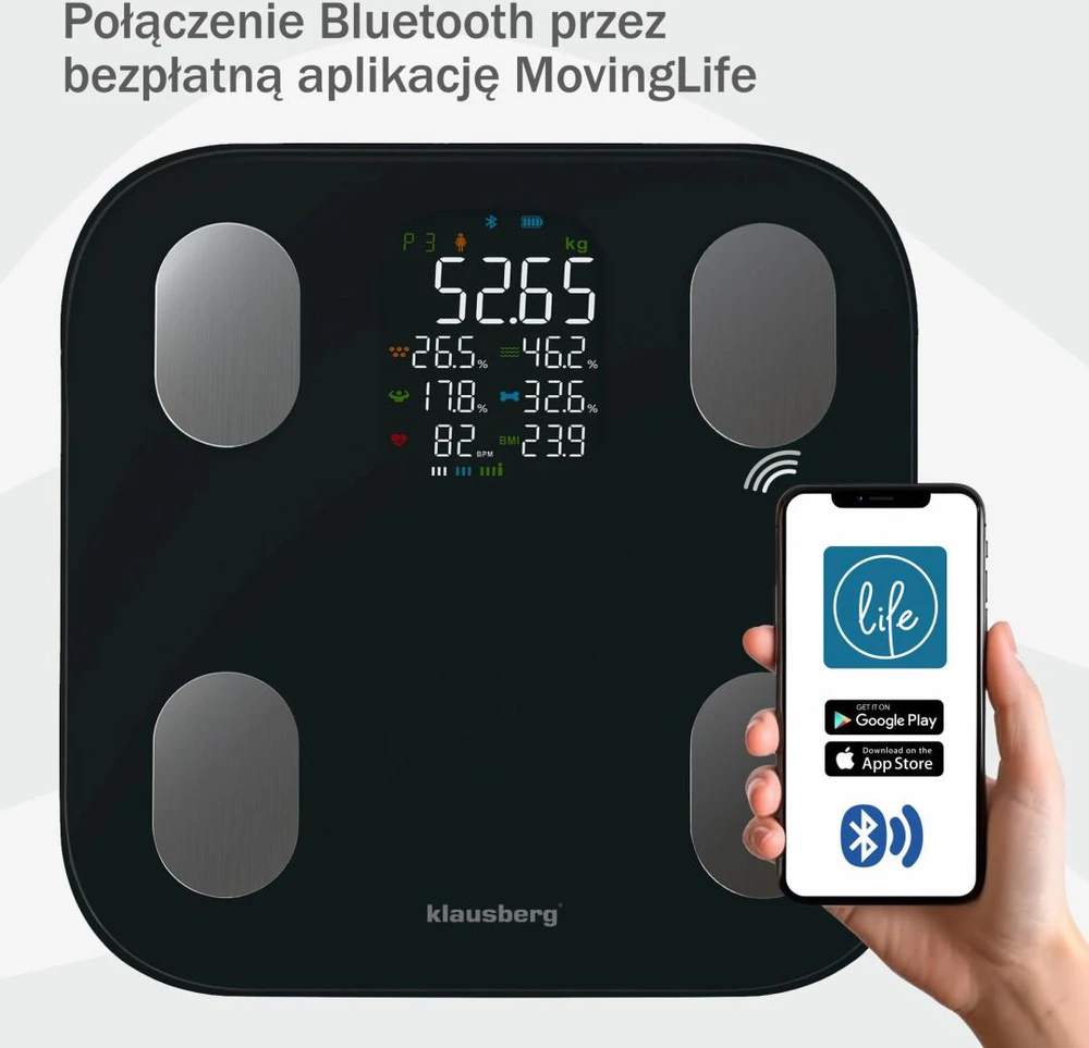 Virtuvinės svarstyklės Svarstyklės Elektroninės vonios svarstyklės su kūno sudėties analizatoriumi, juodos, Klausberg, kb-7854