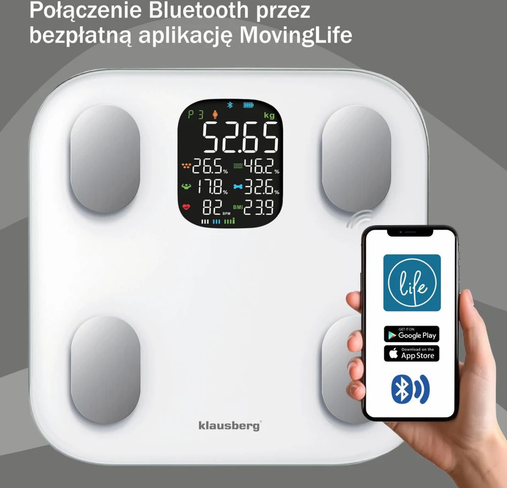 Virtuvinės svarstyklės Svarstyklės Elektroninės vonios svarstyklės su kūno sudėties analizatoriumi, baltos, Klausberg, kb-7855