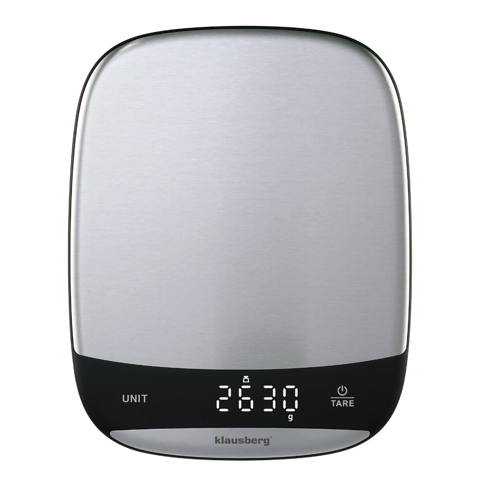 Virtuvinės svarstyklės Svarstyklės LED virtuvės svarstyklės, 10 kg, 1 g tikslumas, USB-C, tara, Klausberg
