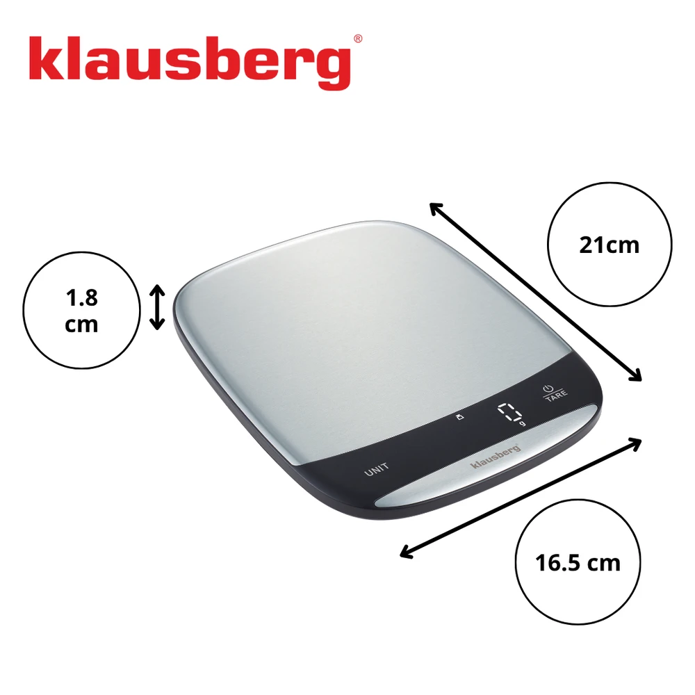 Virtuvinės svarstyklės Svarstyklės LED virtuvės svarstyklės, 10 kg, 1 g tikslumas, USB-C, tara, Klausberg