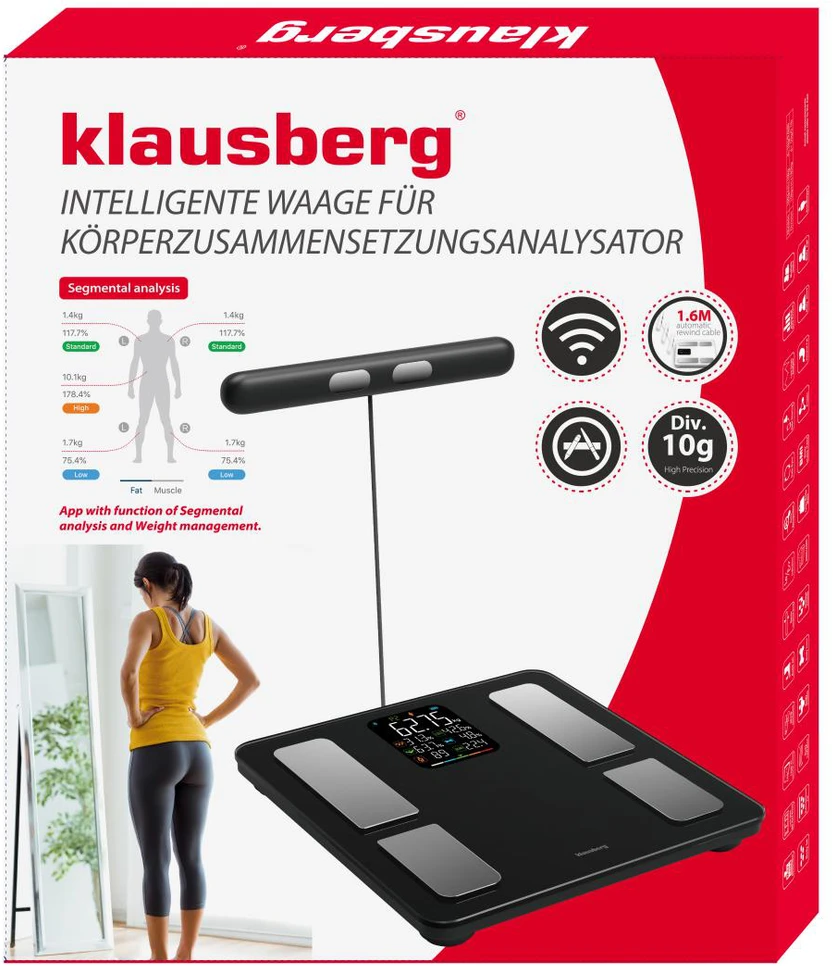 Svarstyklės Vonios svarstyklės su rankena, elektroninės, tiksli kūno sudėties analizė, juodos, Klausberg, kb-7856