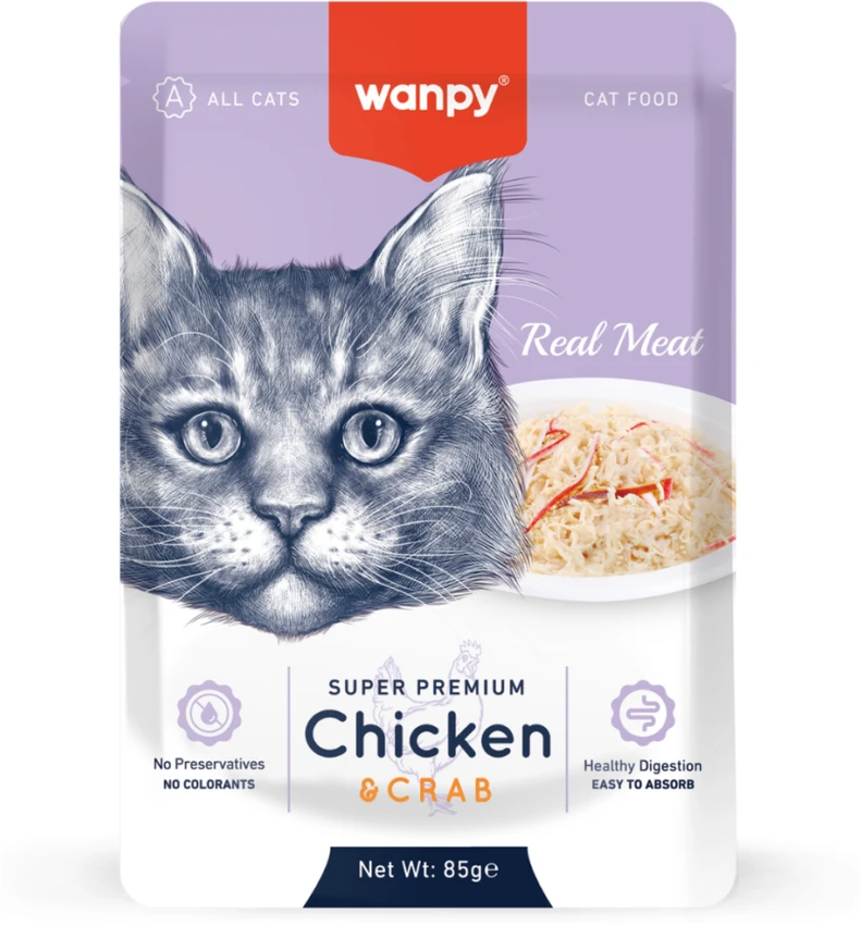 wanpy - Wanpy kačių retortų maišelis su vištiena ir krabais, 85 g - 85 g