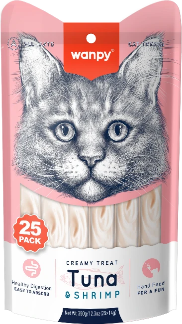 „wanpy“ – „Wanpy“ kreminiai laižomi skanėstai katėms, 25 vnt. pakuotėje – tunas ir krevetės, 350 g (25 x 14 g) – 350 g (25 x 14 g)