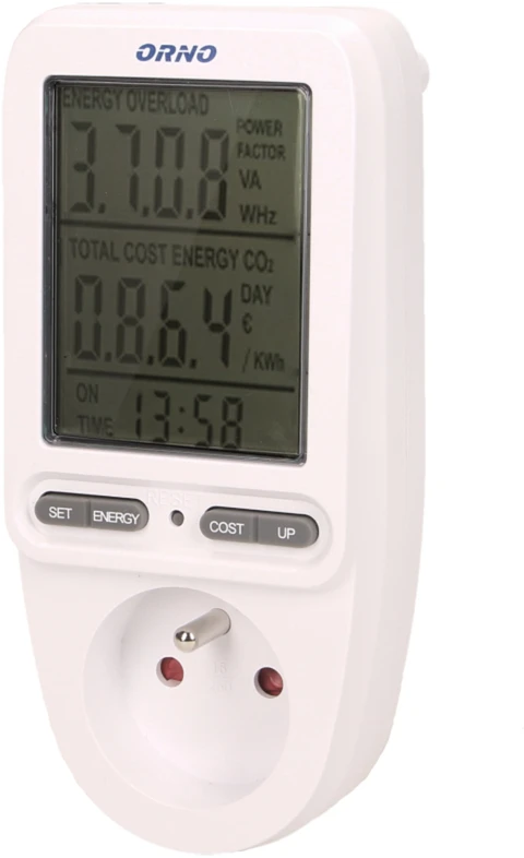 ORNO vatmetras su energijos skaičiuokle 230 V lizdui su LCD ekranu