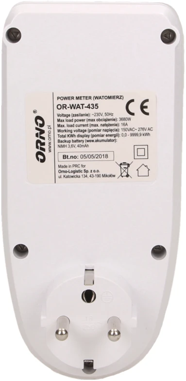 ORNO vatmetras su energijos skaičiuokle 230 V lizdui su LCD ekranu