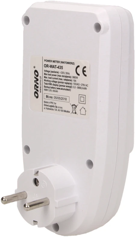 ORNO vatmetras su energijos skaičiuokle 230 V lizdui su LCD ekranu
