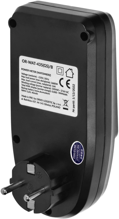 Orno Watomierz, Vatmetras, energijos skaičiuotuvas su LCD ekranu, „Schuko“ versija, juodas