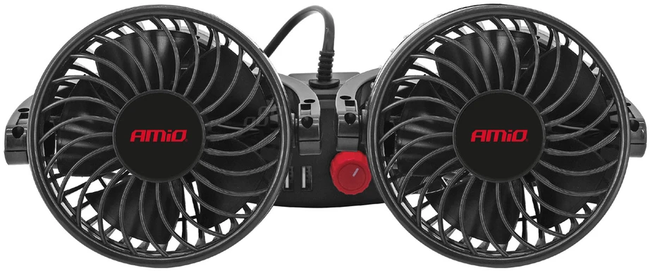 Amio Automobilio ventiliatorius prie galvos atramos su USB įkrovikliu 2x4" 12V