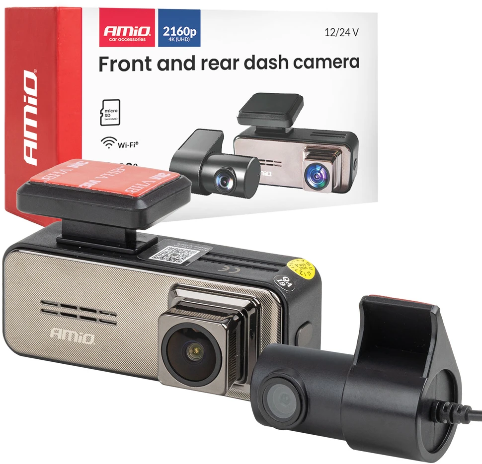 Automobilinis vaizdo registratorius 4K + 2K WLAN Wi-Fi UHD 512 GB AMIO-04801